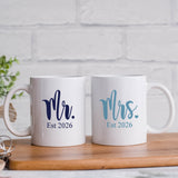 Personalized mug set for couples. Matching Mr and Mrs mug gift ideas.