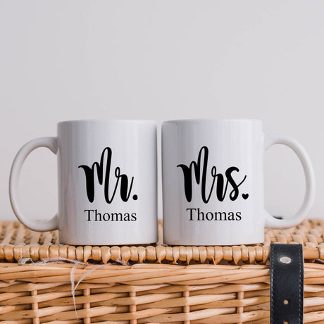 Personalized Mr and Mrs coffee mugs set/ Custom matching couples gift for engagement, wedding, or anniversary
