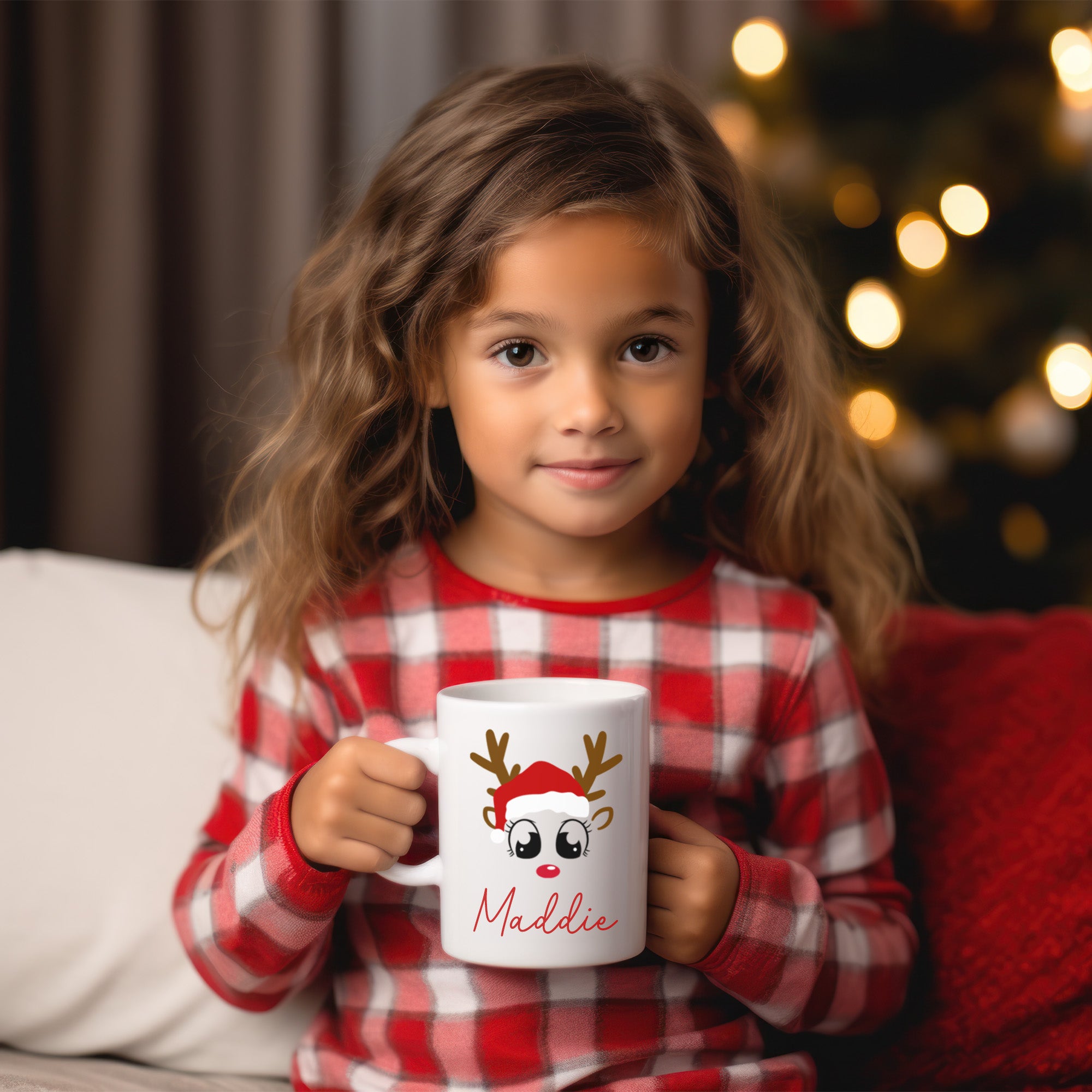 Matching Family Christmas Mugs with Reindeer Design, Personalized Mugs for Dad, Mom, Son, Daughter