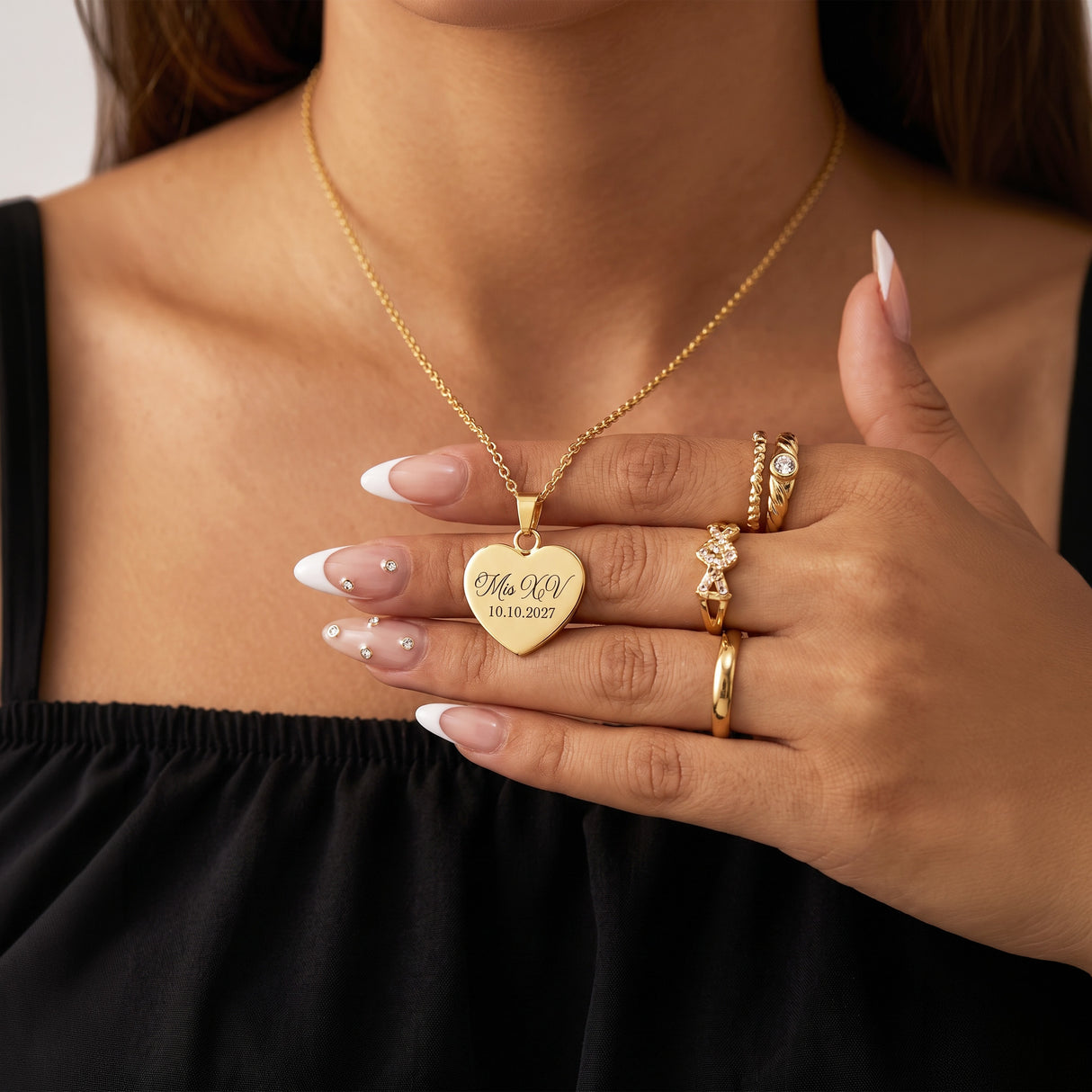 Mis XV Heart Shape Necklace with Engraved Date