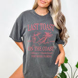 Comfortable and colorful bride and bridesmaid shirts made from Comfort Colors, perfect for Last Toast-themed bachelorette trips.