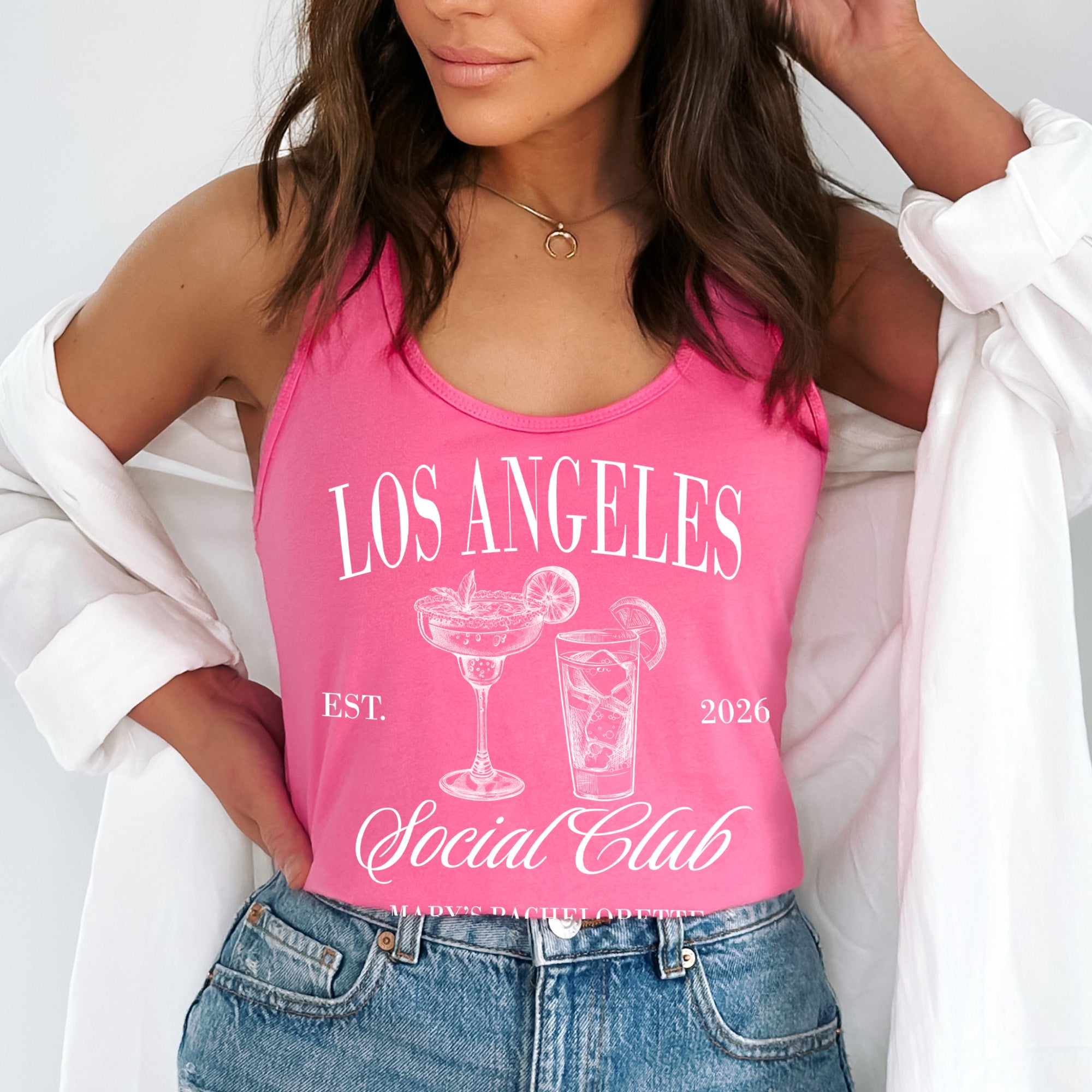 Custom bachelorette tank tops for bride and bridesmaids, perfect for bridesmaid proposals, bridal party gifts, and beach bachelorette trips.