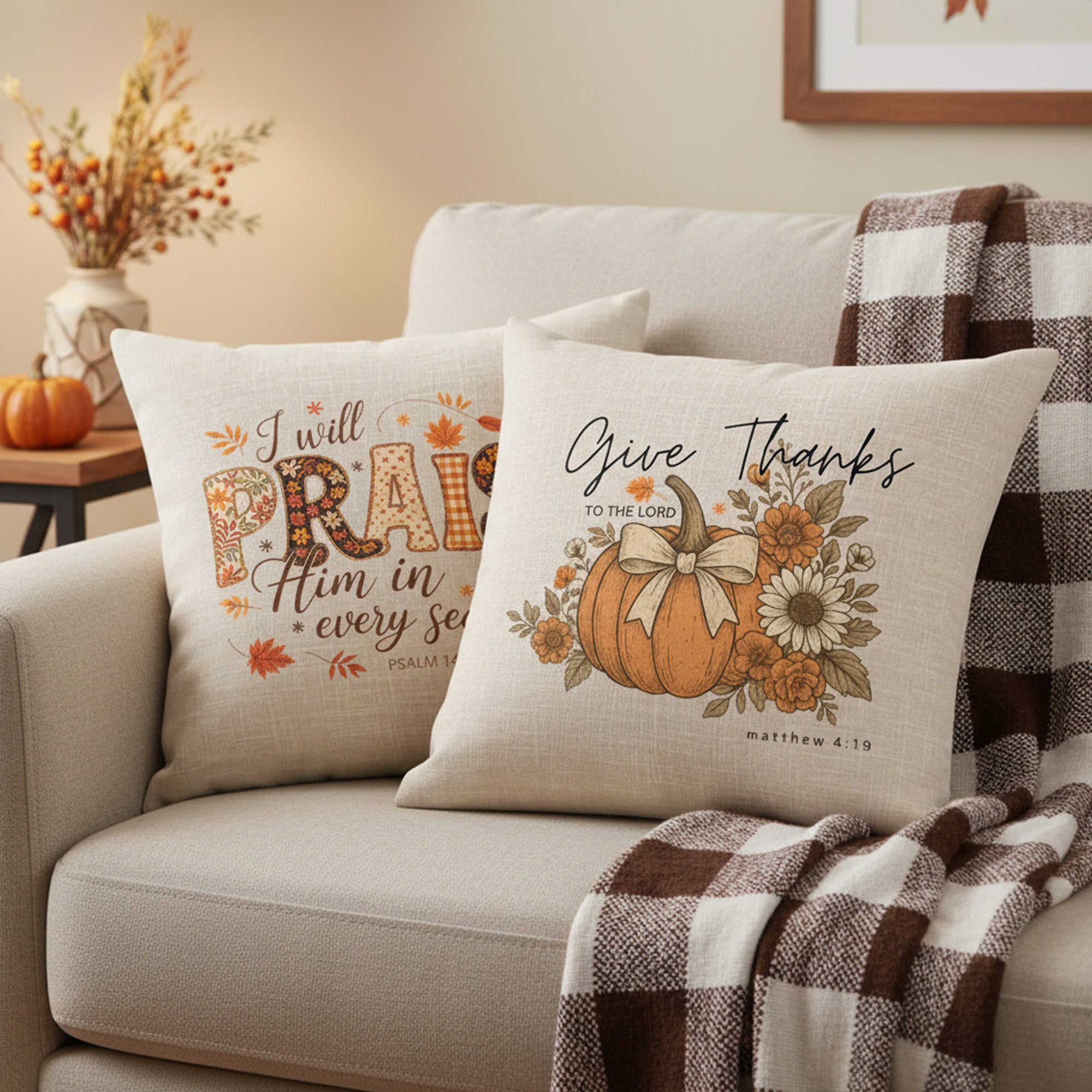 Multi Design Religious Fall Linen Throw Pillows for Couch, Set of 2, 3, and 4, Autumn Decoration