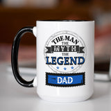 Personalized coffee mug gift for dad from kids or wife with bold black text for Father's Day. Black and white mug for father. 