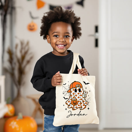 Custom trick or treat bags with kids name, great for Halloween.