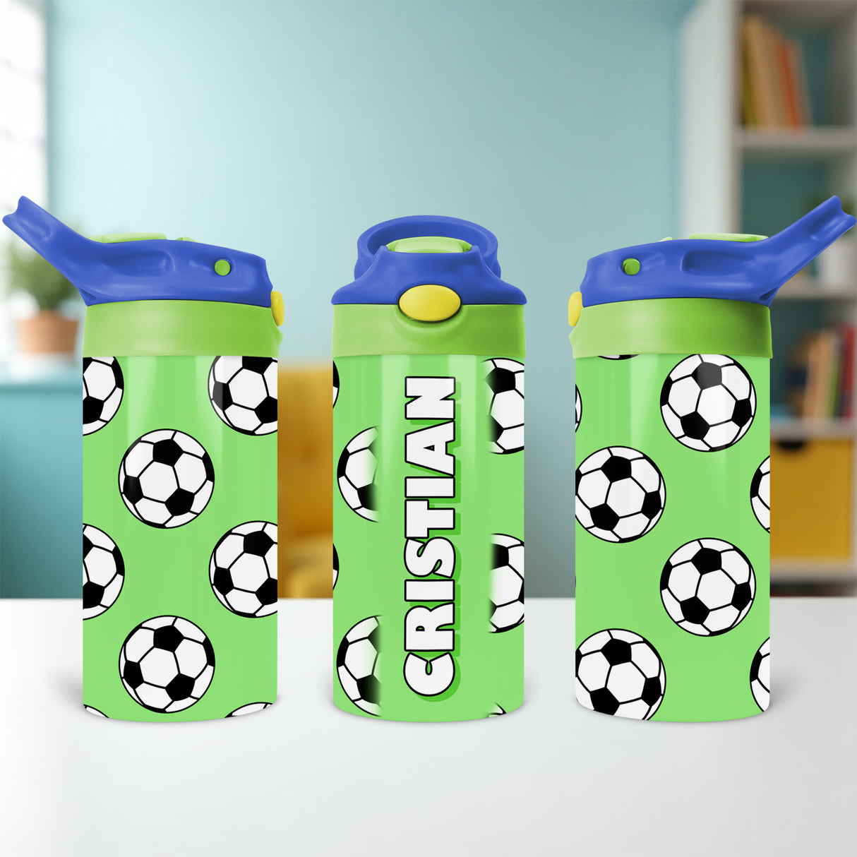 Personalized soccer water bottle with name perfect for kids school supplies and personalized back to school gifts
