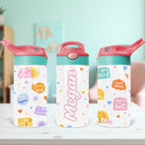 Personalized tumbler for girls with name includes motivational phrases for school confidence.