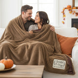 Grateful and Cozy Personalized Throw Blanket with leather Patch, Fall Decoration