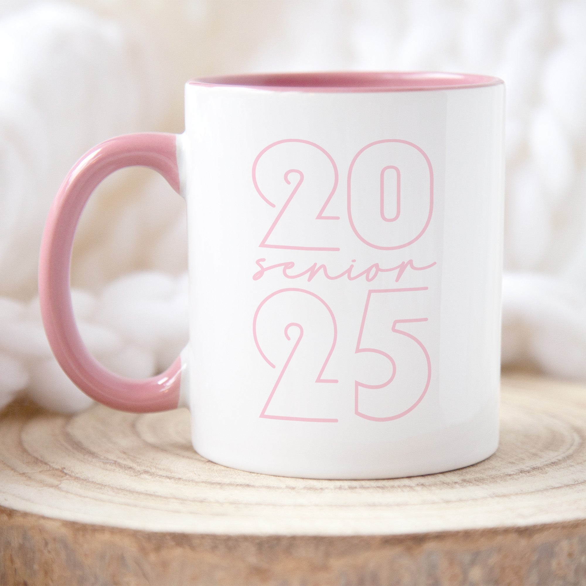 Pink Minimalist graduation mug for Class of 2025 seniors, simple coffee cup gift for him or her, modern graduation gift idea.