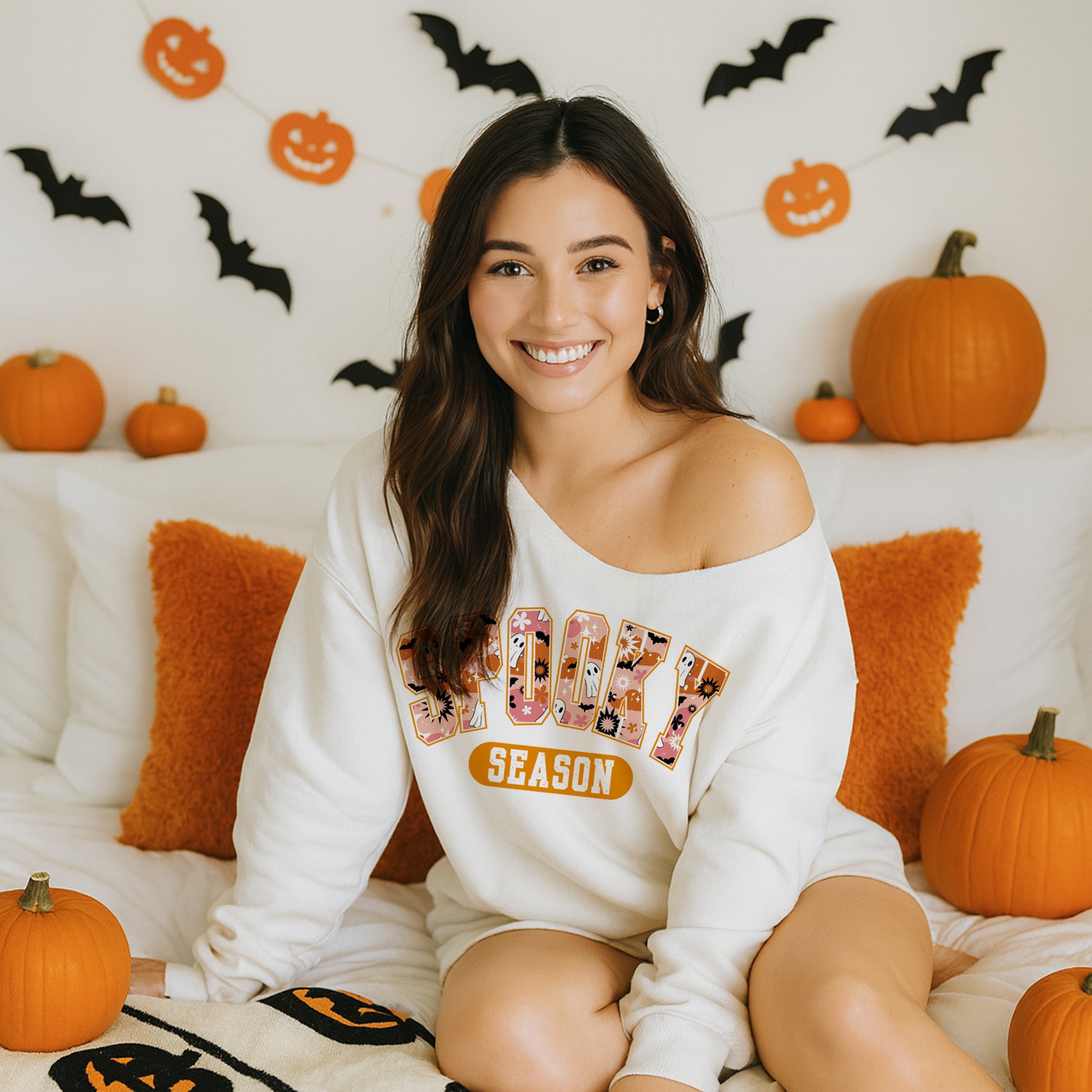 Off the Shoulder Halloween Sweatshirts for Women and Teens with Multiple Designs