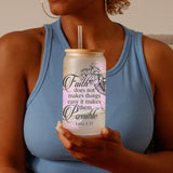 Purple quoted tumbler with bible verse. Glass drinkware with religious verse. 