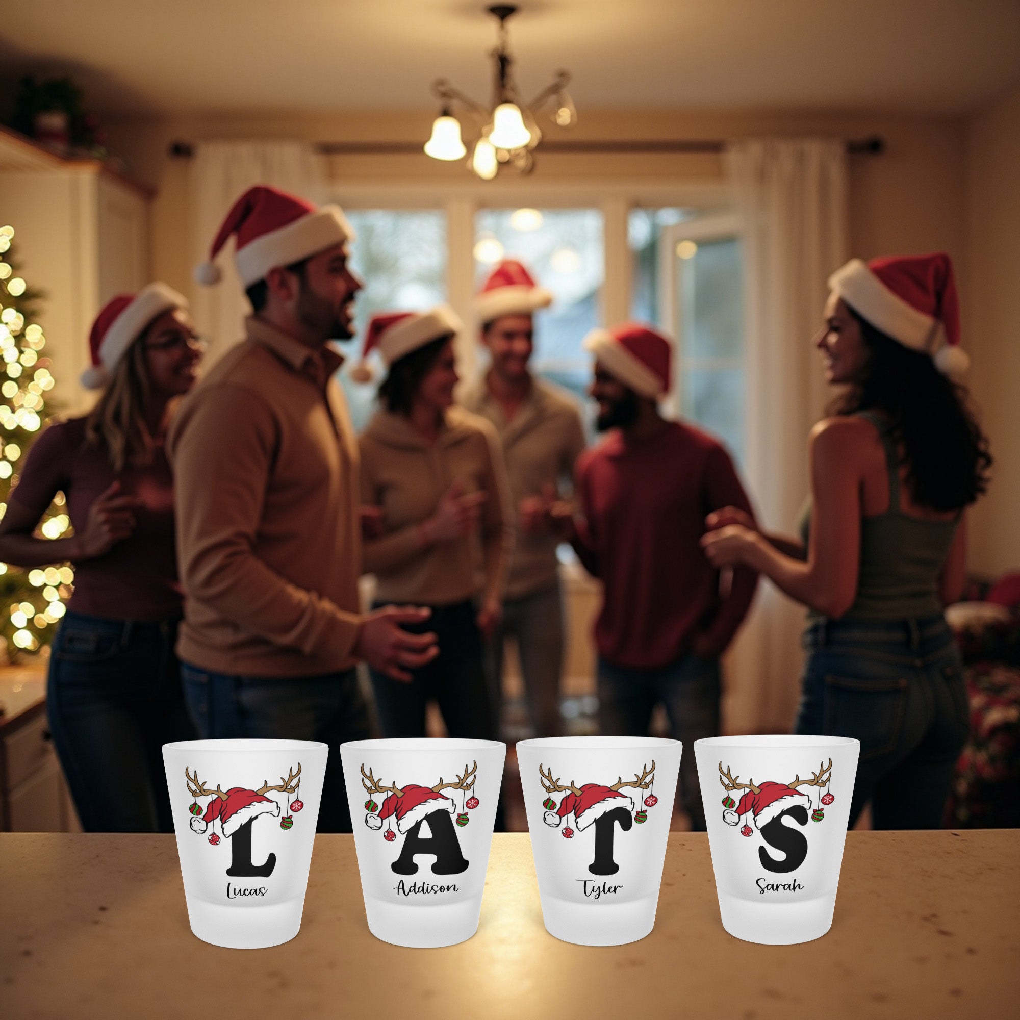 Christmas party shot glasses, perfect for get togethers and holiday celebrations. 