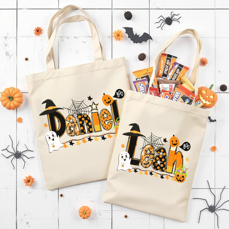 Cute personalized Halloween bag for girls and boys, custom with name.
