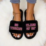 Custom college slippers for women with personalized university name, perfect for students and graduates.