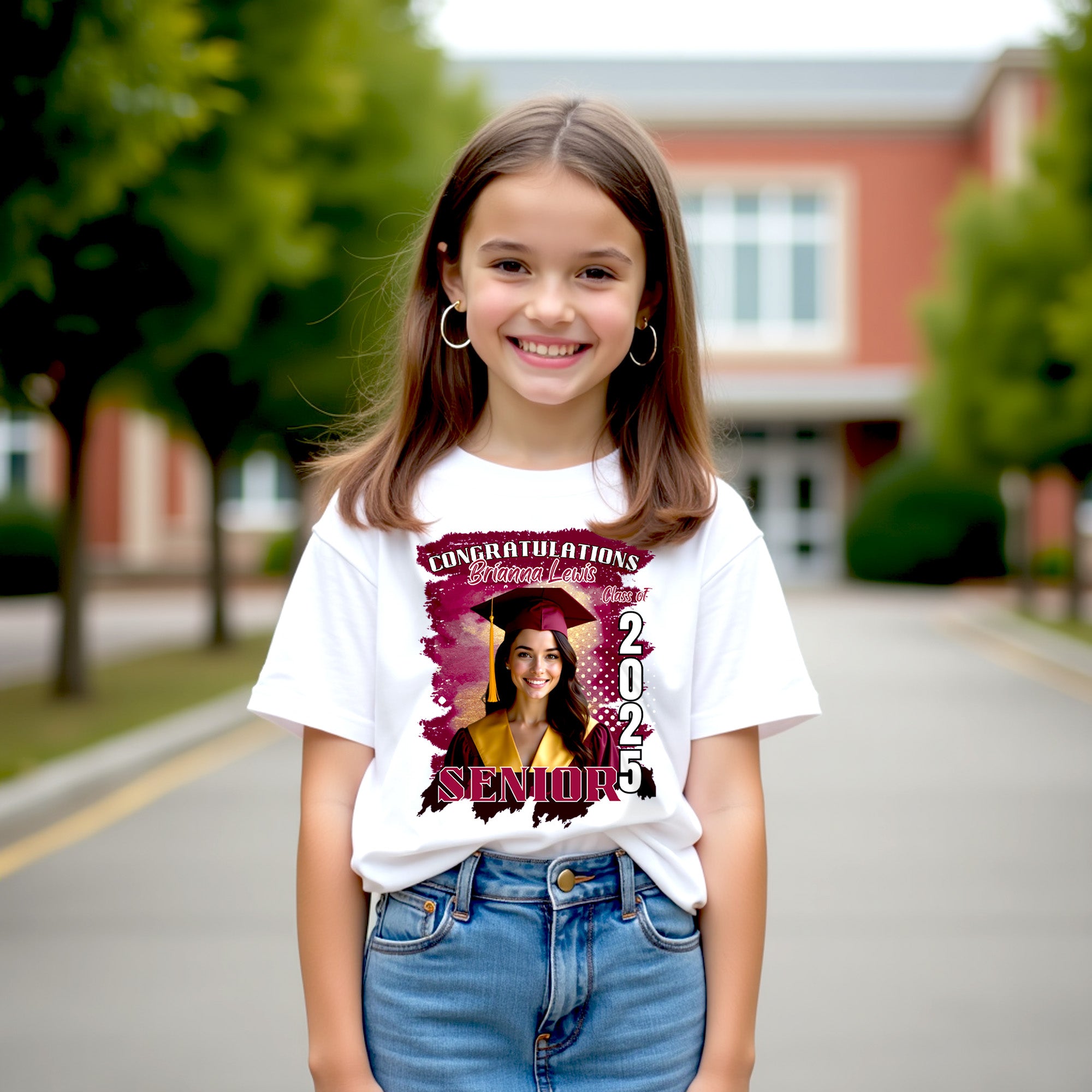 Custom Class of 2025 graduation shirt with personalized photo is perfect for family matching at graduation celebrations.
