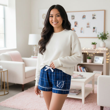 Plaid Custom Pajama Shorts for Her Personalized with Name
