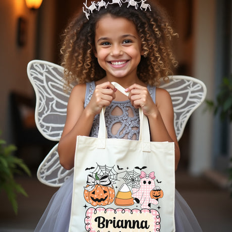 Pink and Blue Name Tag Personalized Halloween Bag for Girls and Boys, Custom Trick or Treat Bags