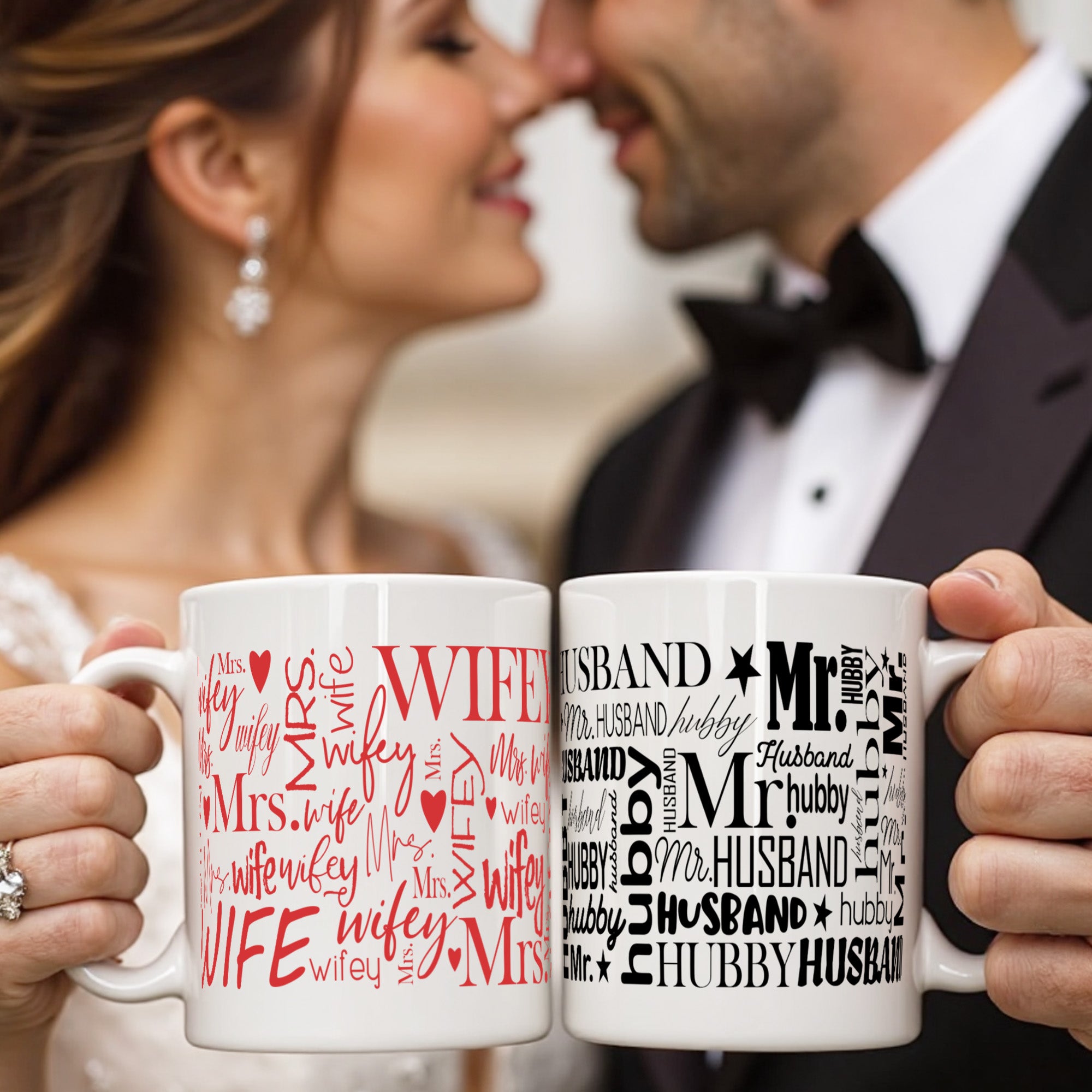 Custom engagement gift set with matching Wifey and Hubby coffee mugs