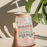 Frosted Dog Mama Iced Coffee Glass Can.  A great gift for dog lovers and dog owners.