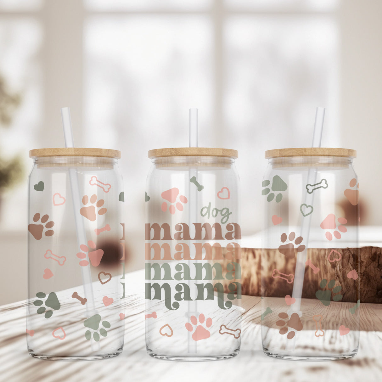 Clear Dog Mama Iced Coffee Glass Tumblers.