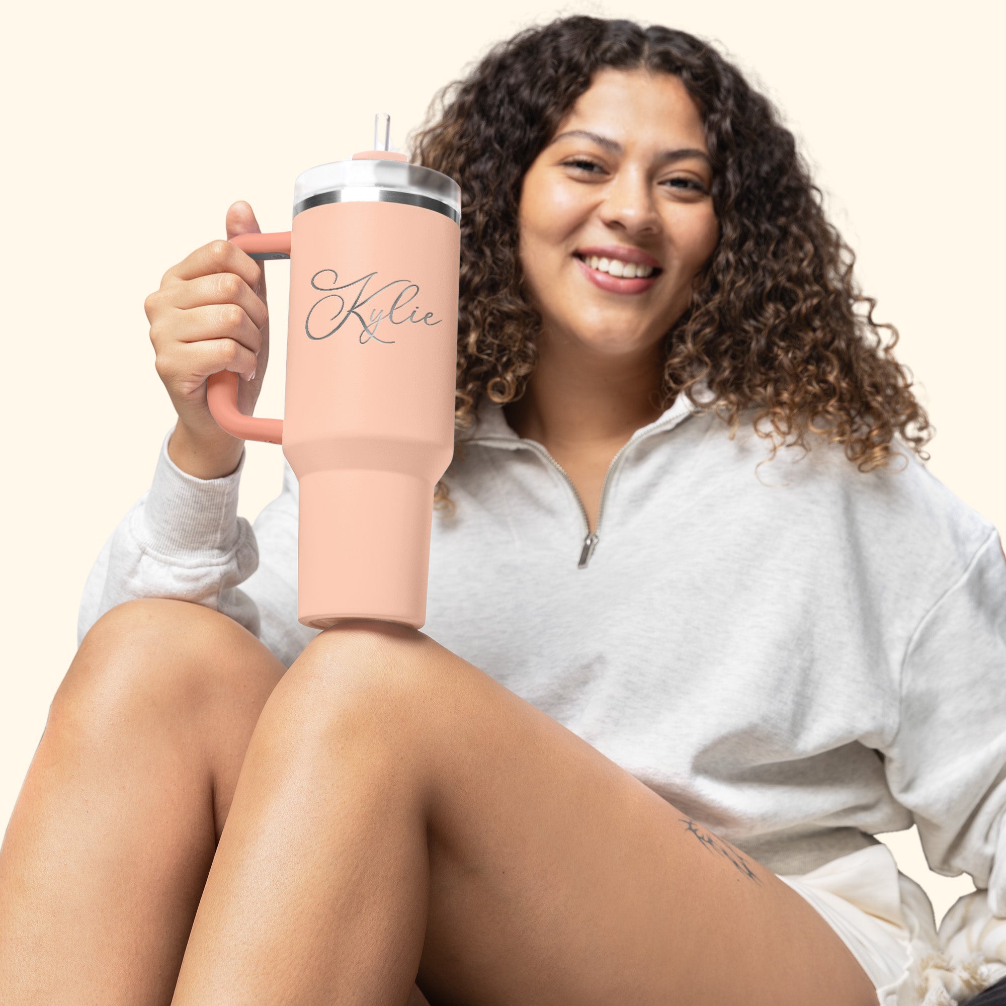 Personalized daughter going off to college gifts. Cute peach 40oz tumbler custom with name.