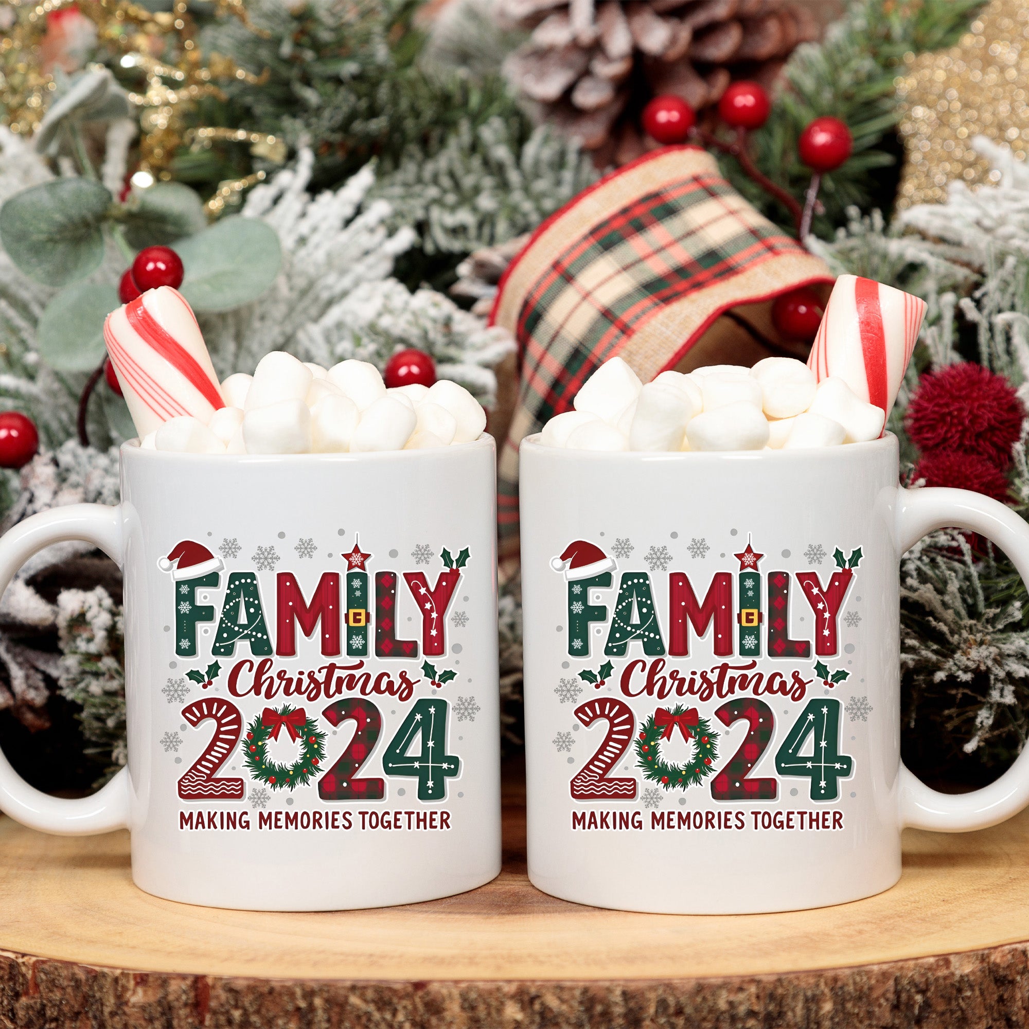 Colorful Family Christmas 2024 Mugs. 