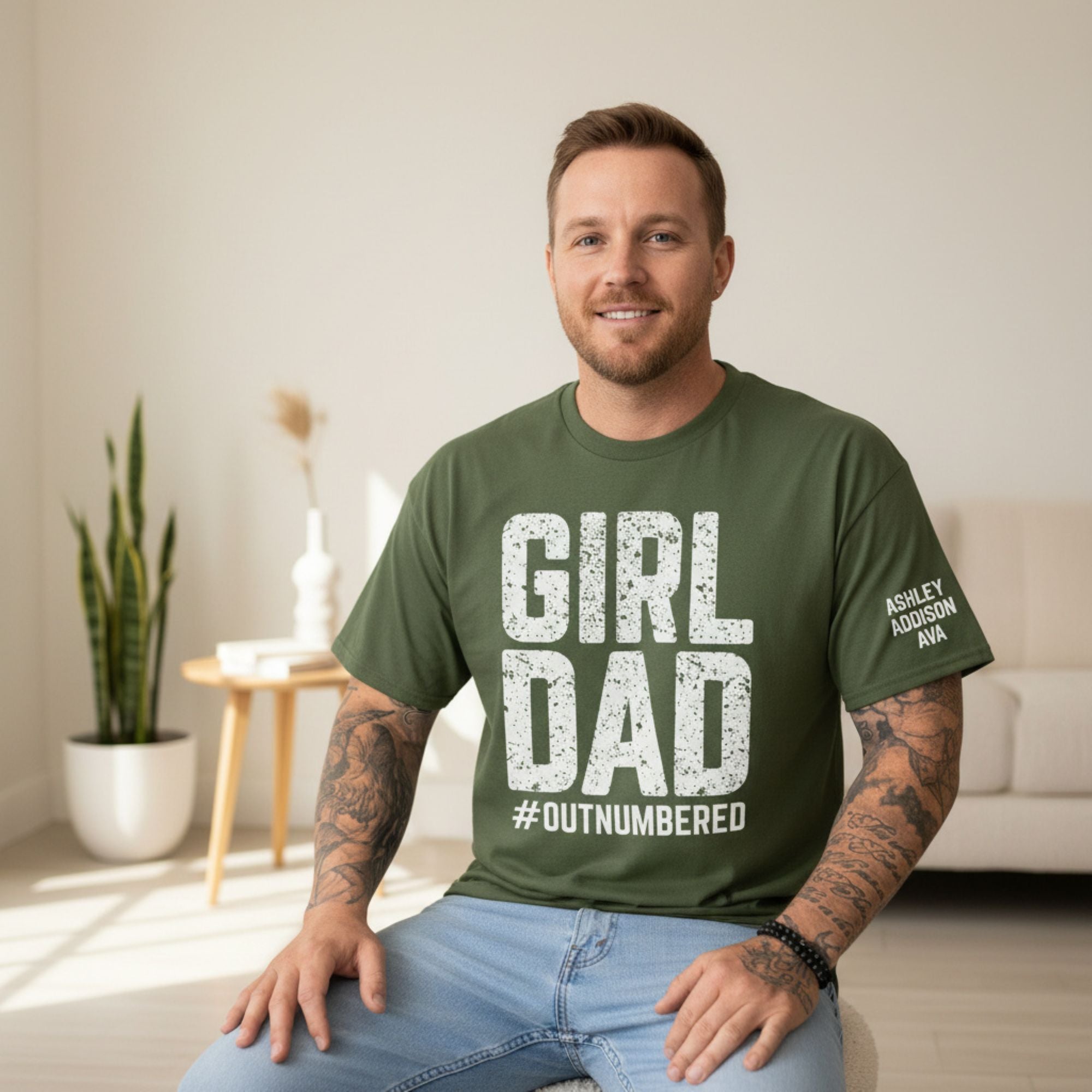 Custom Girl Dad Outnumbered Shirt, Personalized Fathers Day or Birthday Gift with Kids Names
