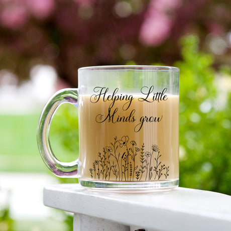Cute floral iced coffee cups for teacher. Helping little minds grow coffee cup for teachers. teacher appreciation gift ideas. 