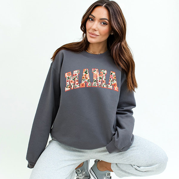 With mothers day around the corner, make her feel special in this floral mama sweatshirt. A custom gift just for her. All SKUs.