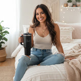 Personalized daughter going off to college gifts. Cute peach 40oz tumbler custom with name.