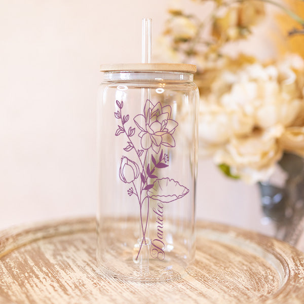 Engraved Glass Tumbler With Straw and Lid, Boho Style Tumbler, Iced Coffee  Tumbler, Silicone Cup, Gifts for Her, Birthday Gift,retro Daisy 