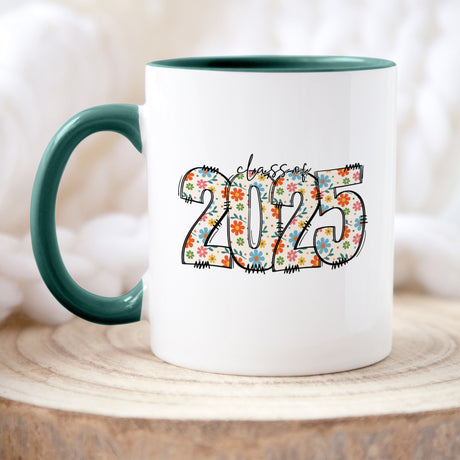 Graduation mug for her with floral design, Class of 2025 senior gift for girls, cute and stylish grad coffee cup.