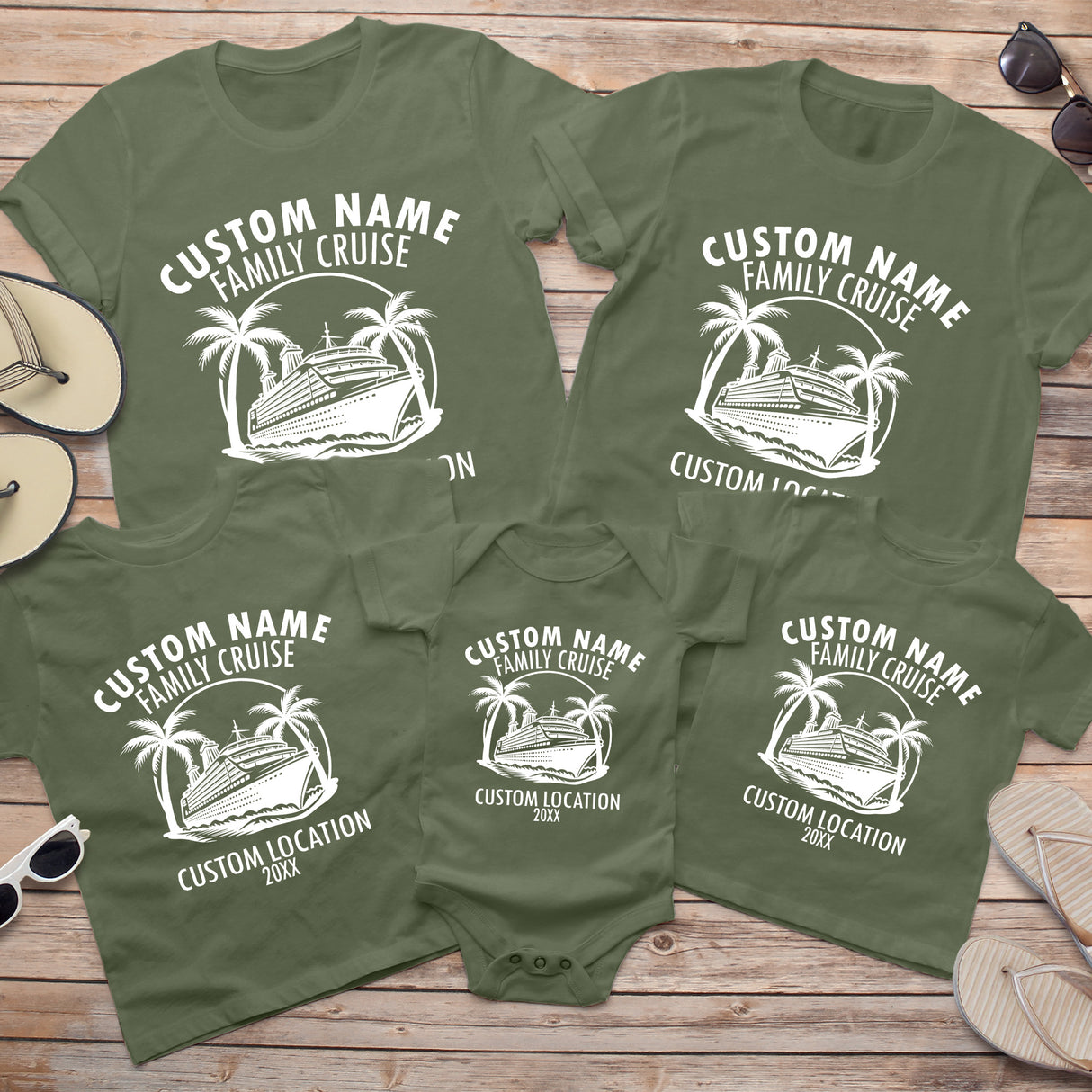 Personalized matching shirts for family vacation on cruise. Custom with name and location are our perfect family vacation tees. 
