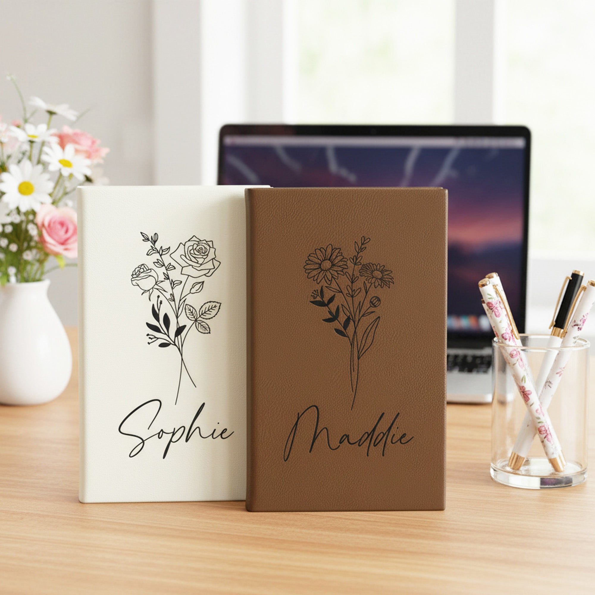 Custom Birth Flower Journal – Personalized Birth Month Flower Gift for Her
