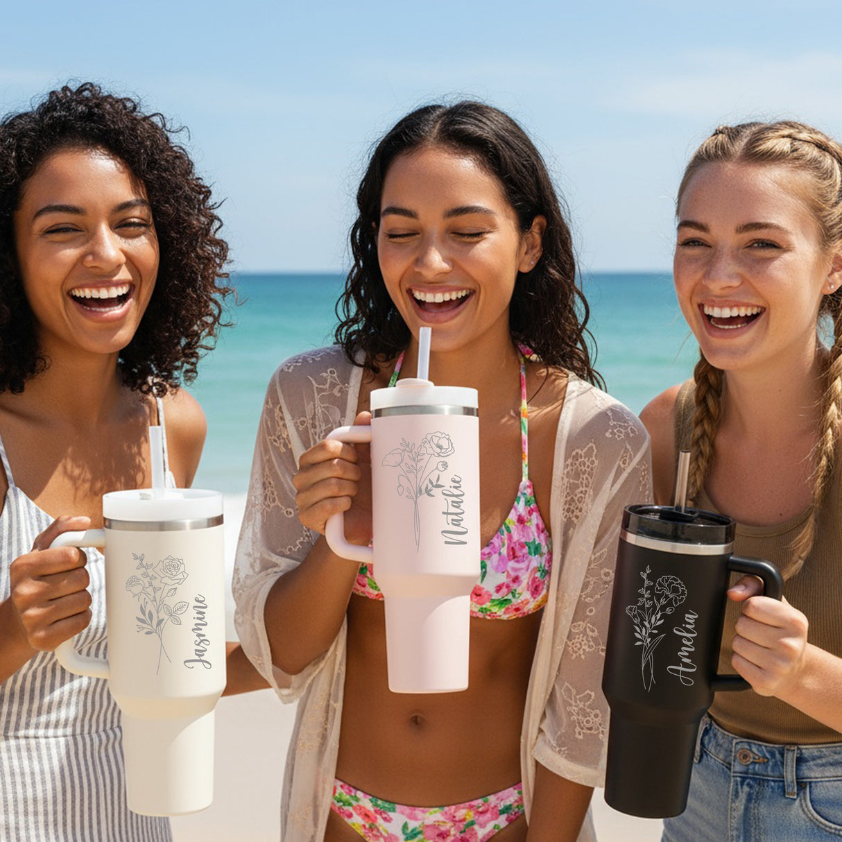 Birth Flower 40oz Personalized Tumbler with Name, Custom Gifts for Her