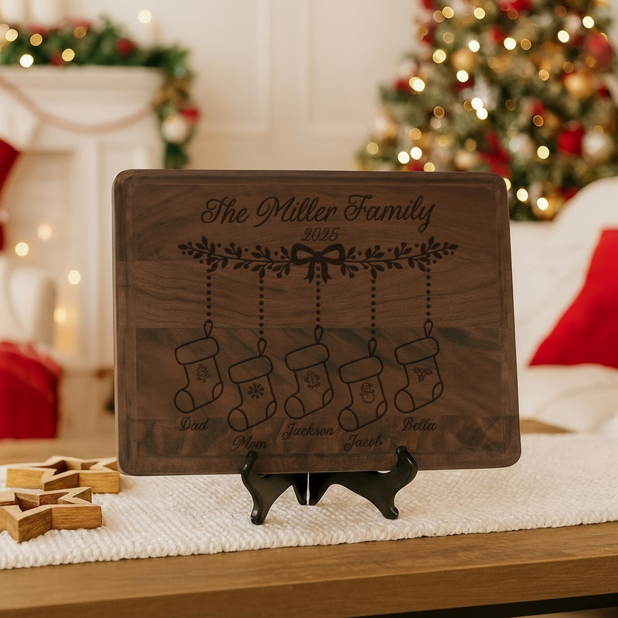 Christmas Stockings Personalized Cutting Board for the Holidays, Custom Family Gifts