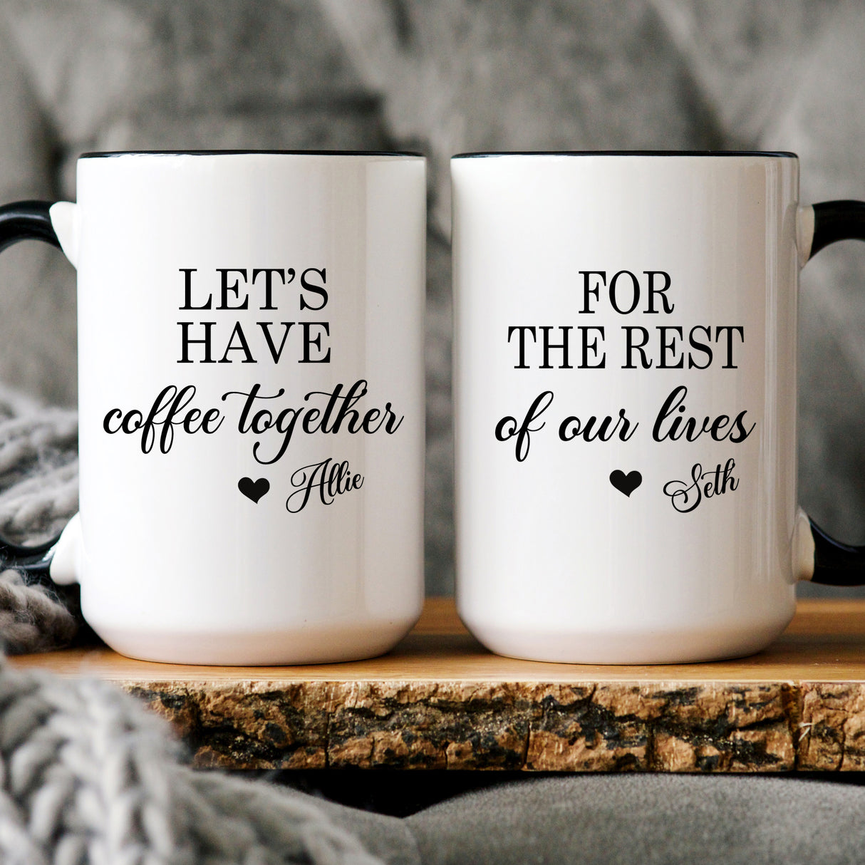 Engagement mug set for couples. Personalized couples mug gifts.