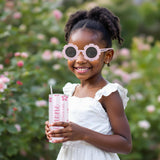 The perfect pink flower girl gift for little girls, with custom name. Sunglasses and tumbler gift for daughter. 