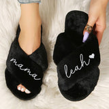 Custom fluffy slippers with mom names for a perfect mother's day or birthday day gift for mom. 