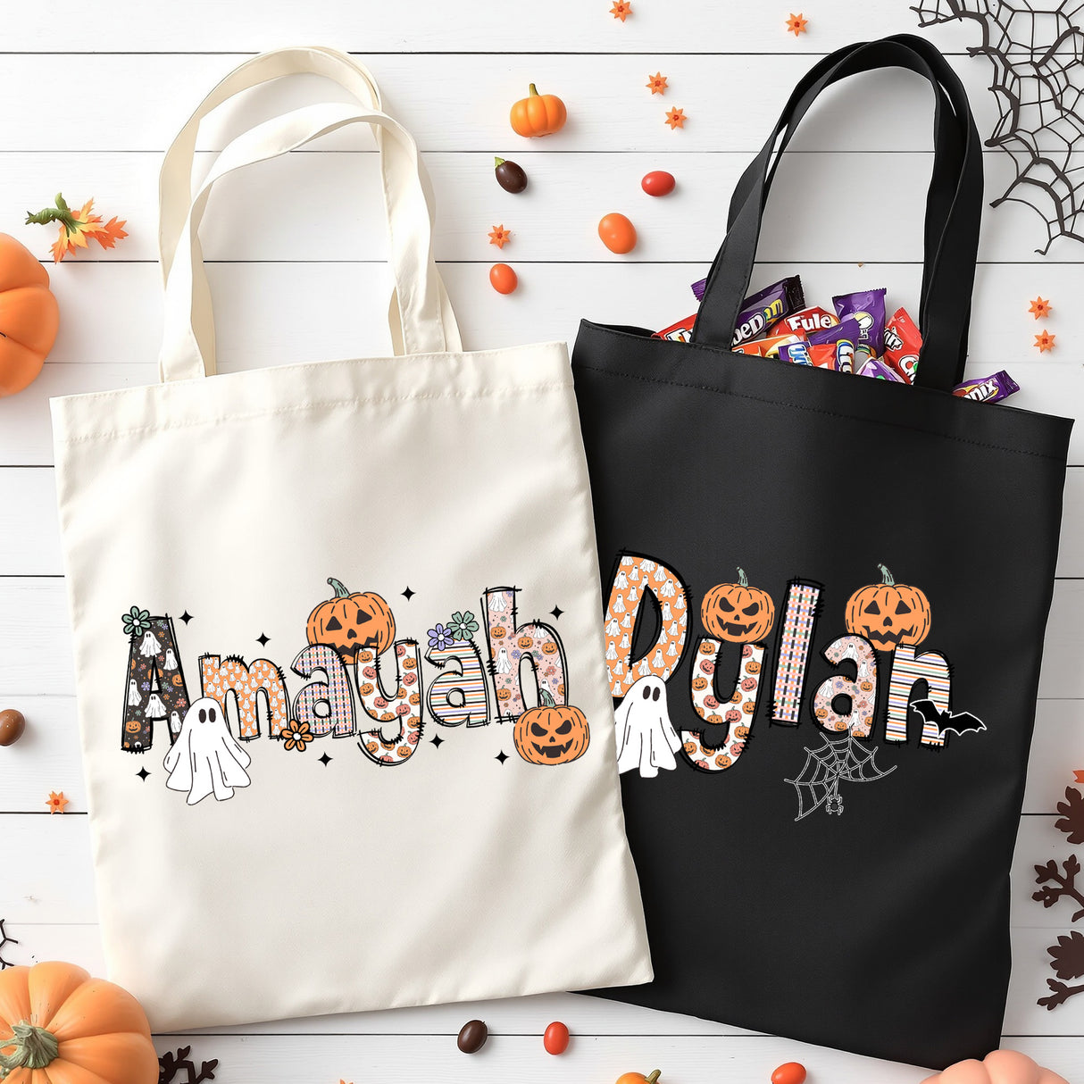 Alphabet Personalized Halloween Bag for Kids with Name, Trick or Treat Bags