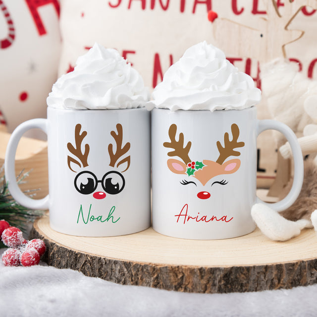 Personalized matching family Christmas mugs for holiday parties, Christmas morning, Christmas vacation, and more.