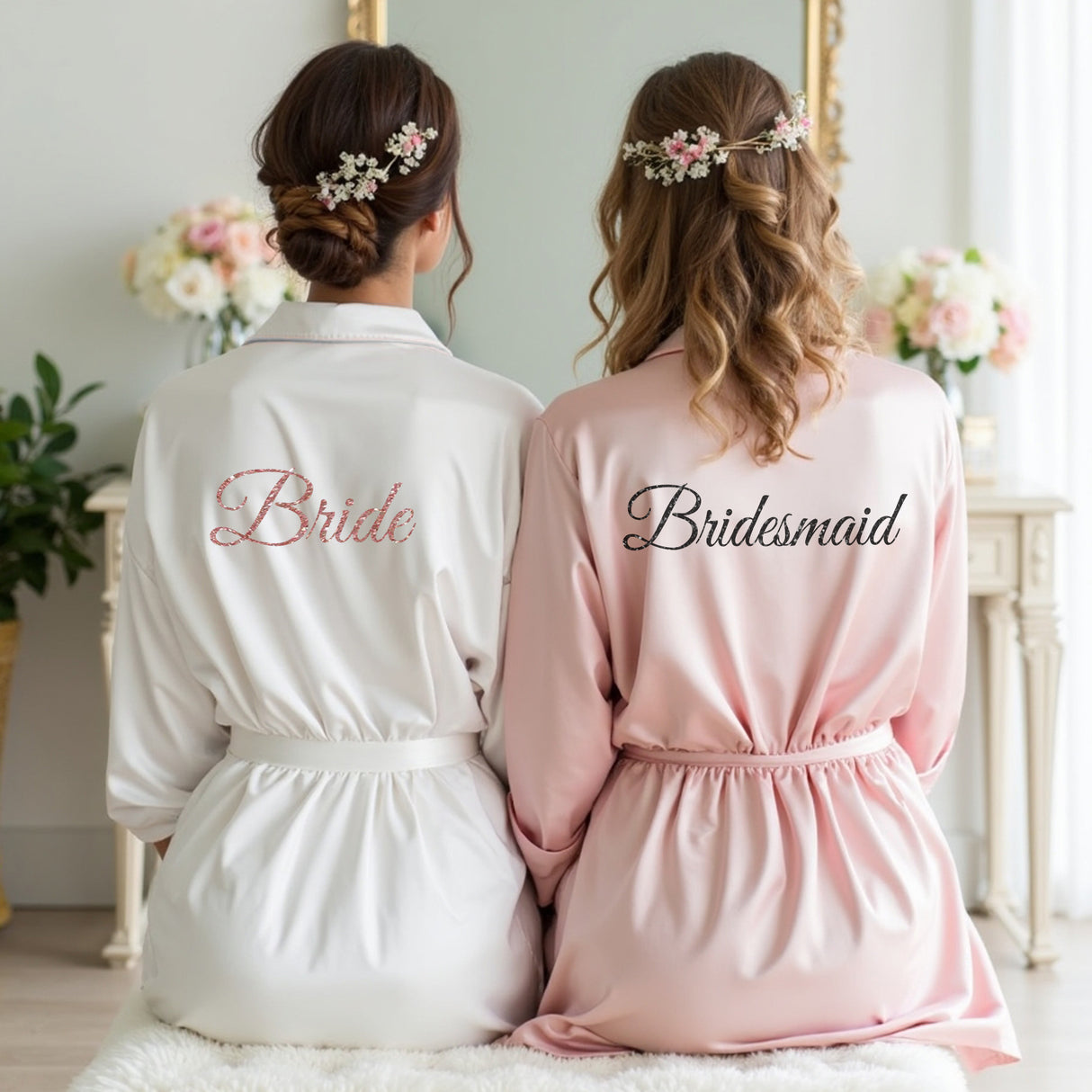 Personalized bride and bridesmaid robe for wedding and bridal shower. 