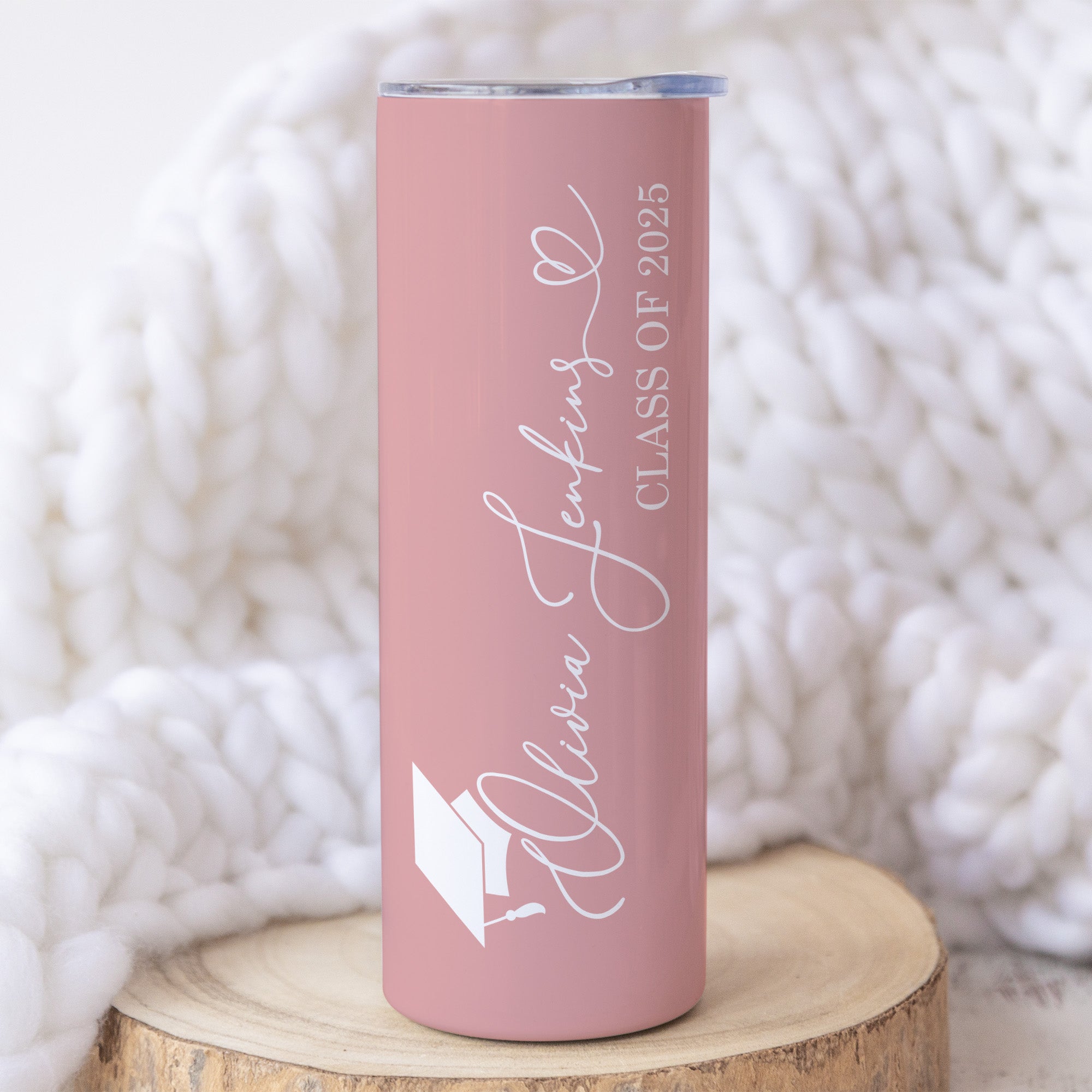 Pink personalized senior gift for her, a perfect keepsake for Class of 2025 graduates. Unique custom gift for her, designed to commemorate the Class of 2025 graduation.