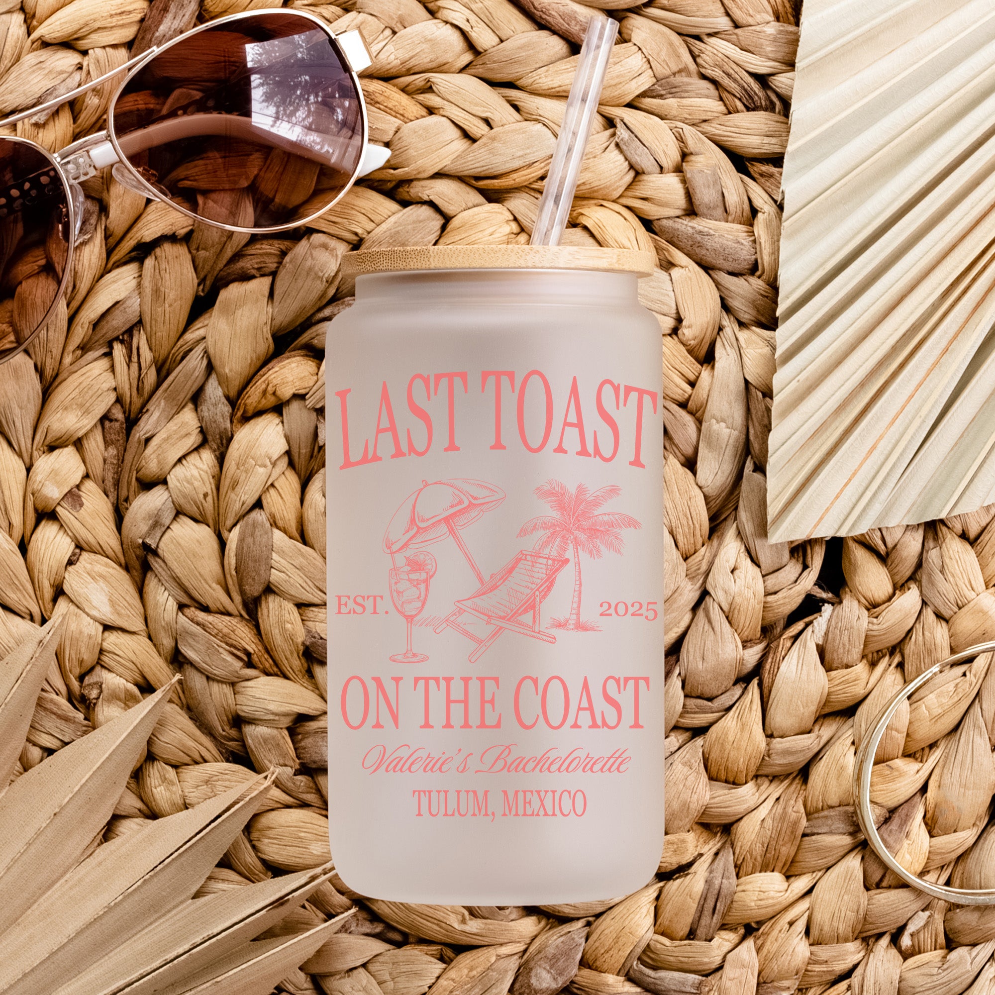 Celebrate your bachelorette weekend with matching custom glass cans for the bride and her bridesmaids.