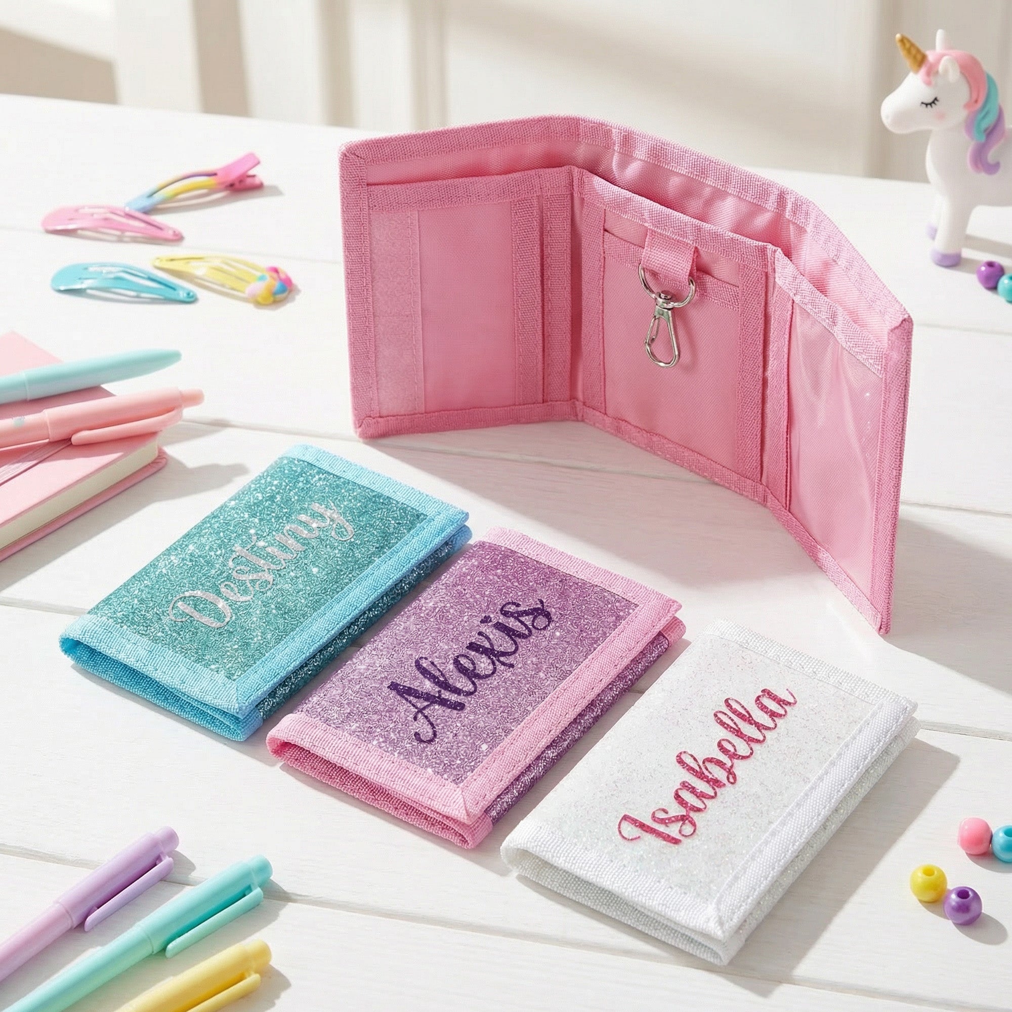 Sparkly Personalized Wallets for Kids with Name, Gifts for Girls