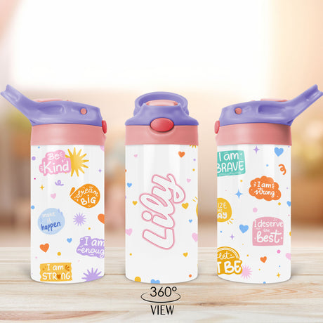 Affirmation tumbler for kids with custom name makes a thoughtful back to school gift idea.