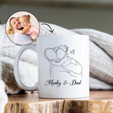 Dads custom mug with minimalist family drawing based on photo, personalized with names for a meaningful touch. 