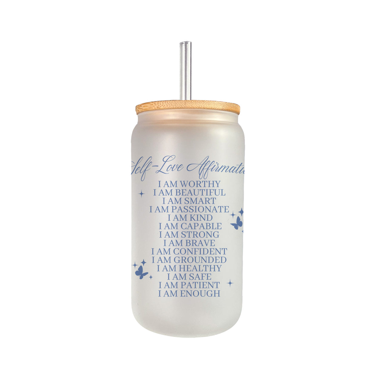 These frosted glass can tumblers are great motivational pieces with words that should uplift and encourage.