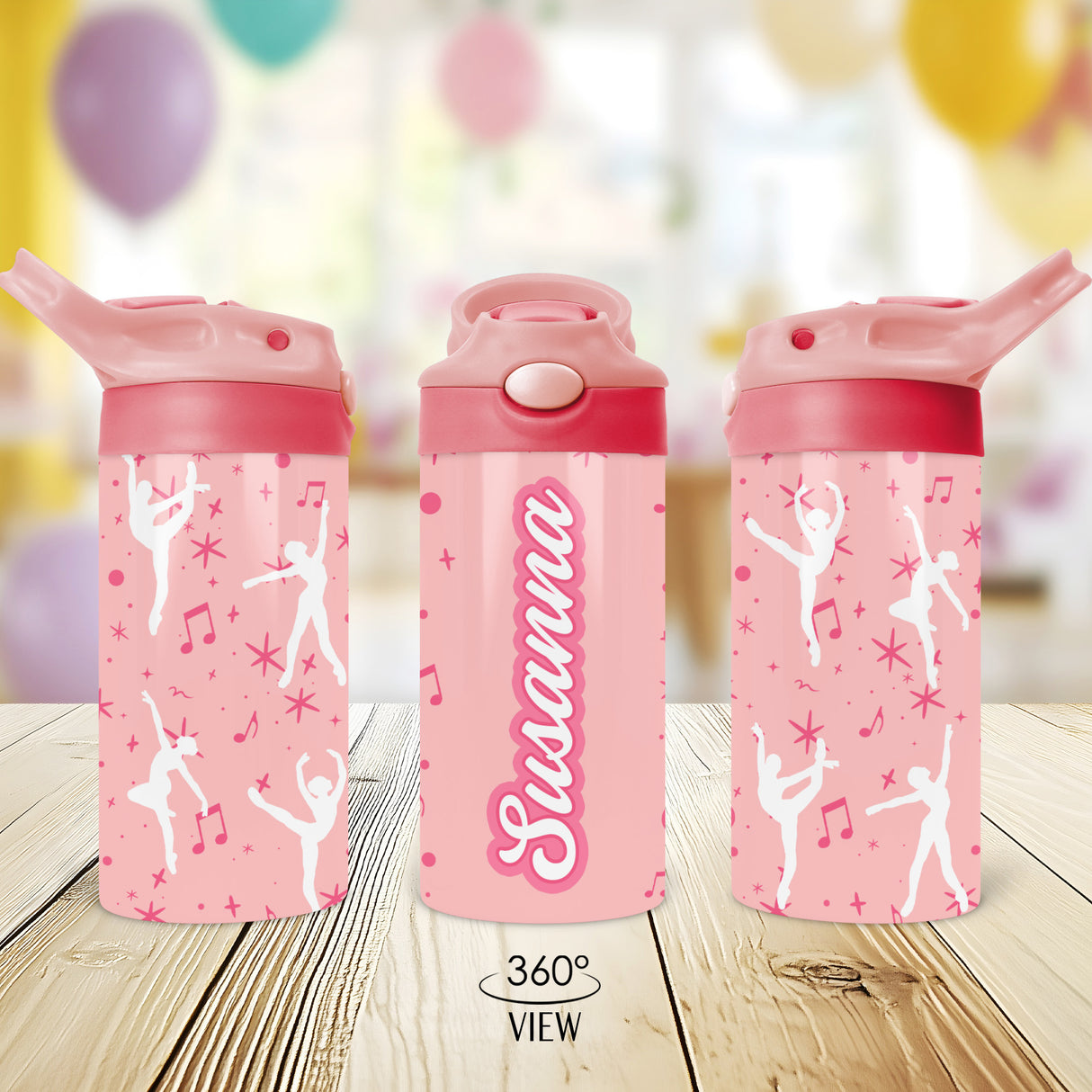 Back to school personalized water bottle for girls with flip top lid and custom name, a stylish and practical gift for dance class or everyday use.
