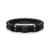 Double Layer Woven Leather Rope Bracelet for Men in 3 Lengths, Black - Gifts Are Blue